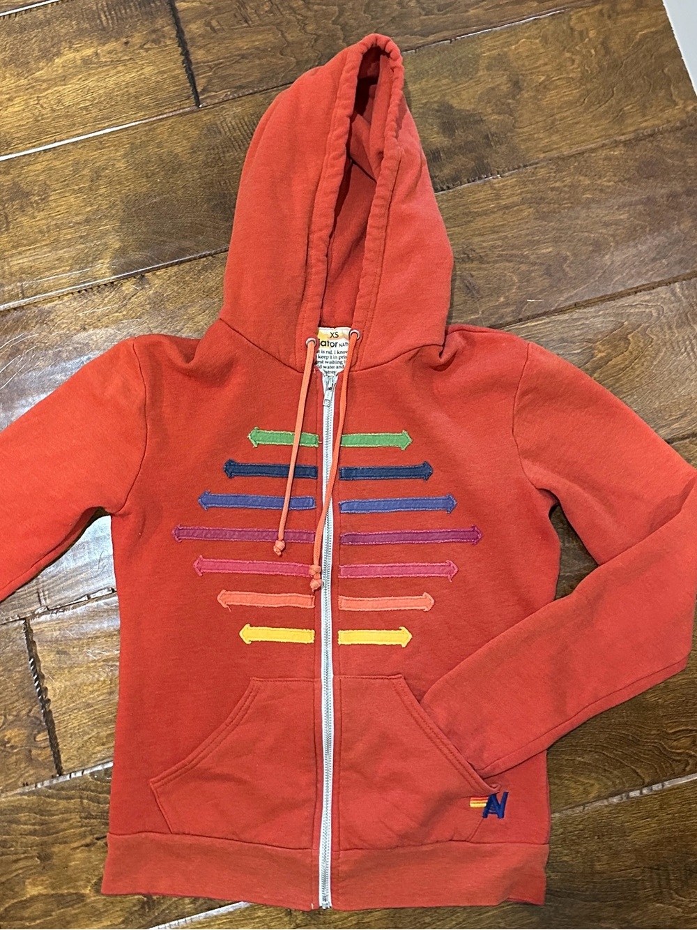 Aviator Nation Red Orange Hoodie Zip-Up Sweatshirt with Arrow Triangle XS